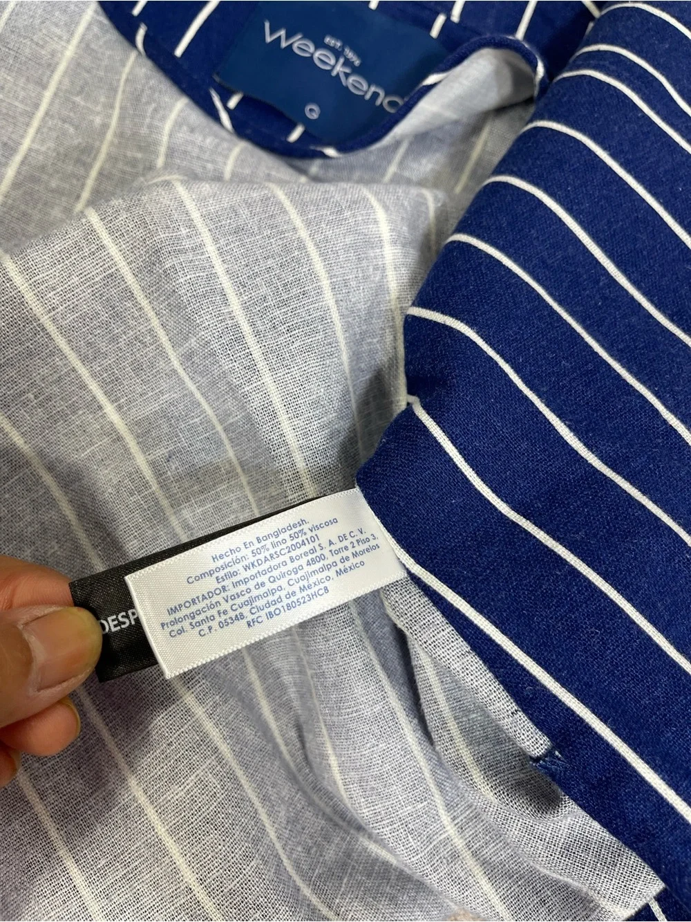 Weekend Women’s Navy Blue White Striped Blazer Jacket Size L